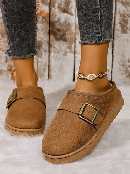 Cozy Buckle Suede Winter Slippers - Fashorio