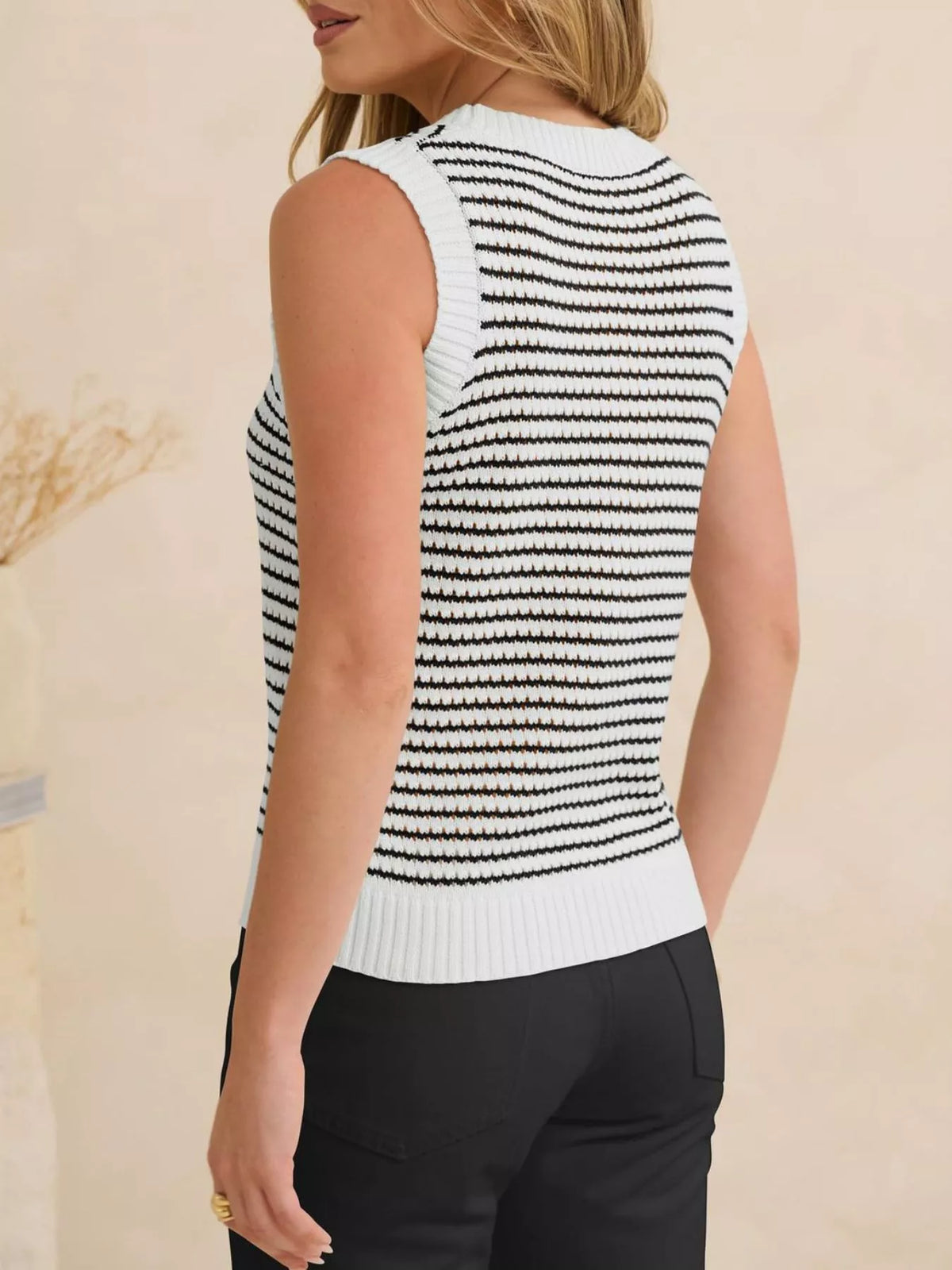 Ribbed Striped Knit Sweater Vest, view 17