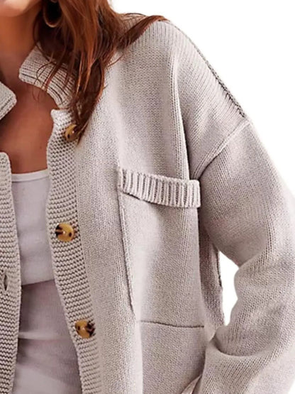 Ribbed Hem Button Up Cardigan - Fashorio