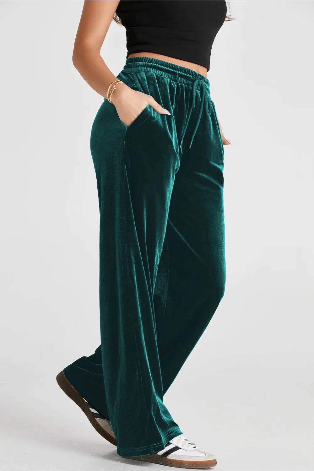 Drawstring Waist Wide Leg Active Pants - Fashorio