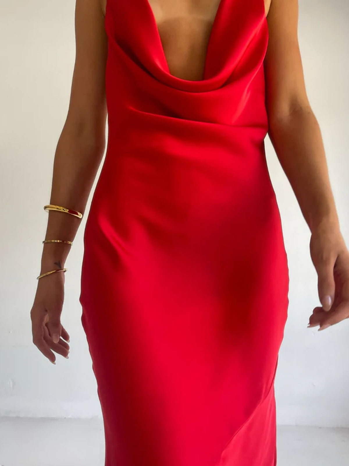 Satin maxi dress hem and length