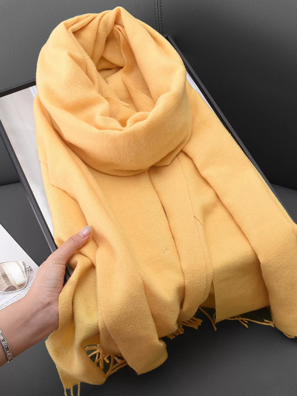 Solid color fringe scarf fabric texture