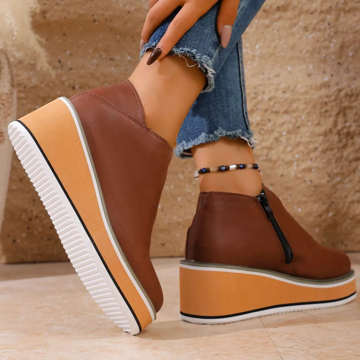 Wedge boots three quarter view