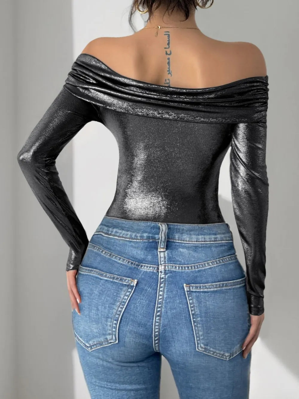 Perfee Ruched Off-Shoulder Long Sleeve Bodysuit - Fashorio