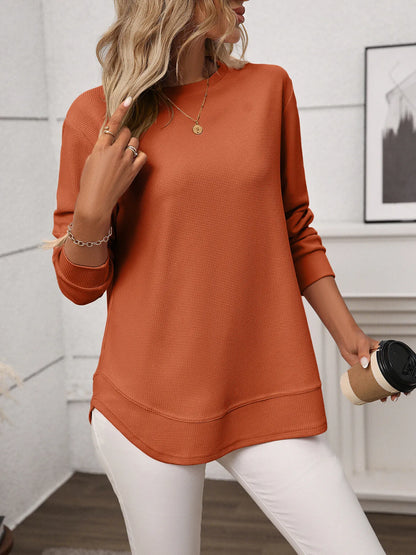 Long Sleeve Round Neck T-Shirt Terracotta - Fashorio