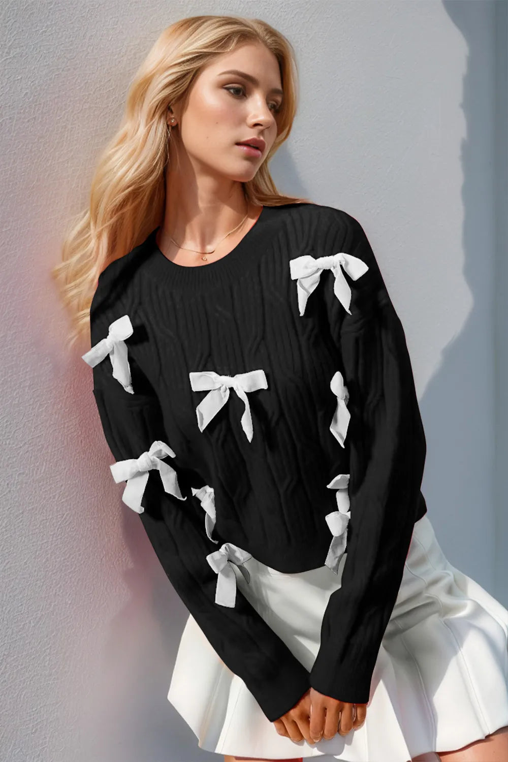 Cable knit sweater in alternate color front view