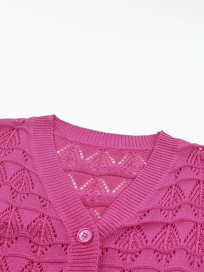 Buttoned Front Openwork Cardigan - Fashorio