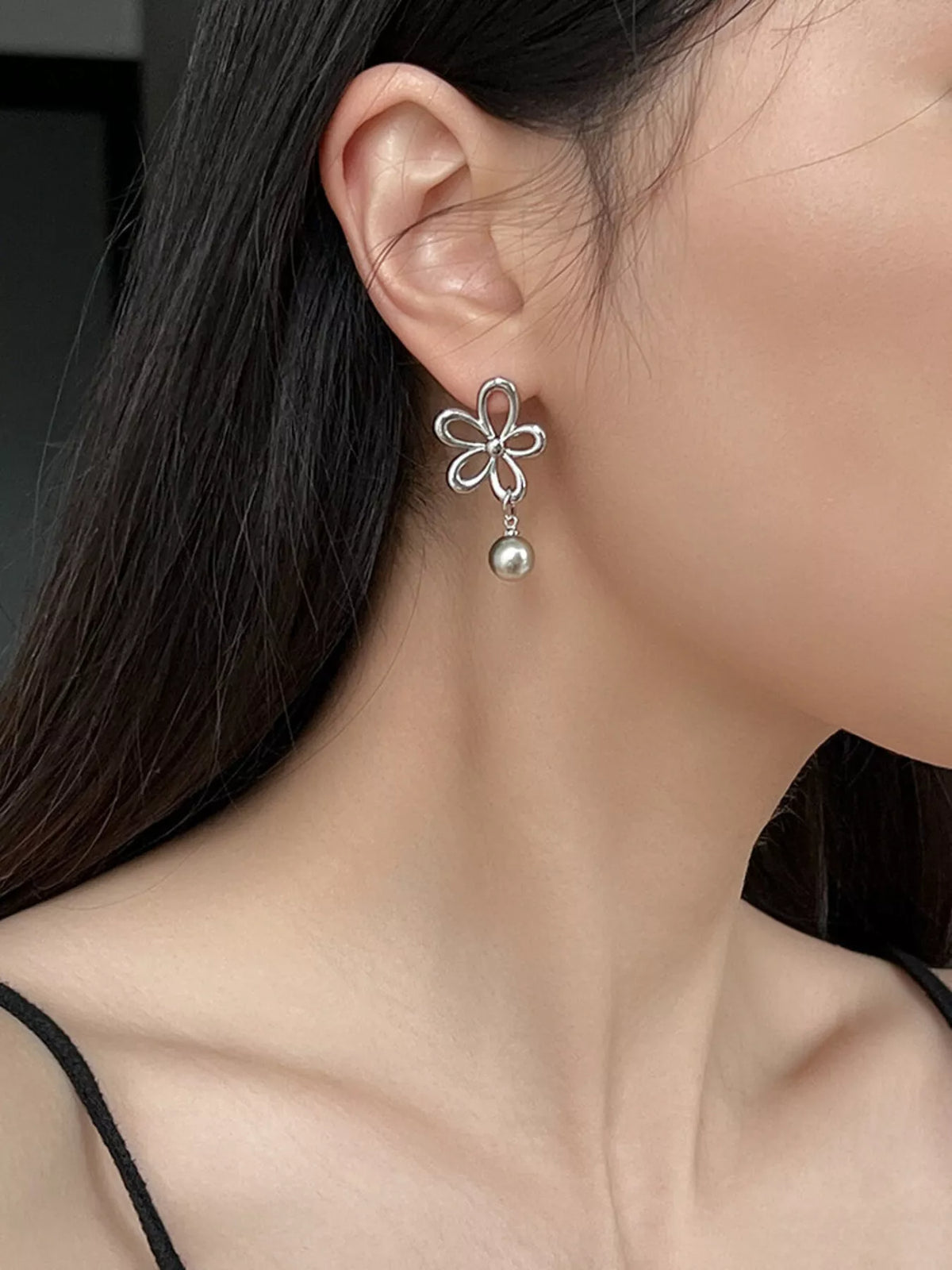 Pearl Flower Drop Earrings front view