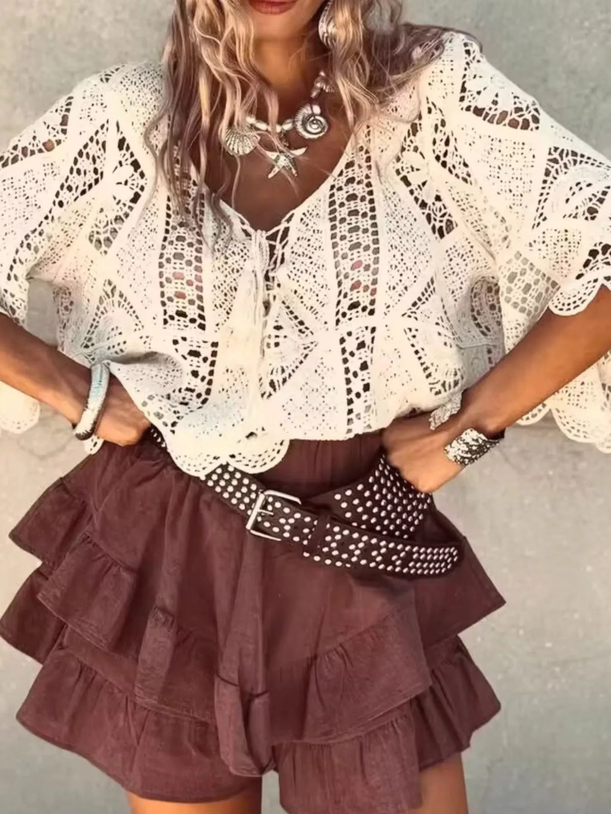 Crochet knit top openwork detail