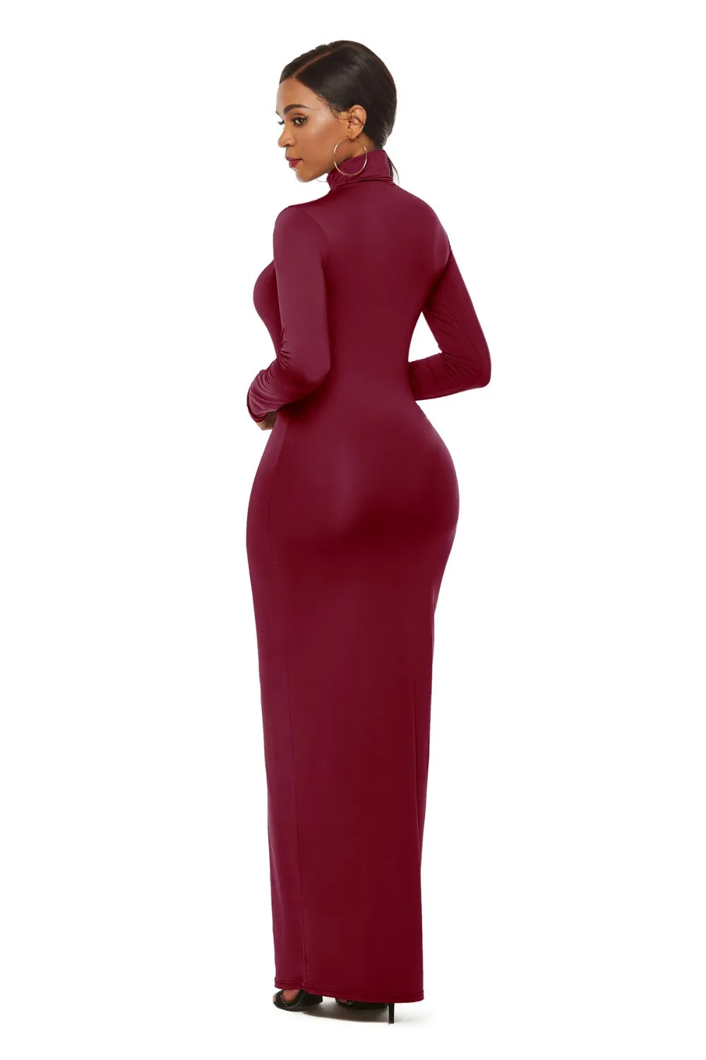 Bodycon maxi dress mock neckline detail