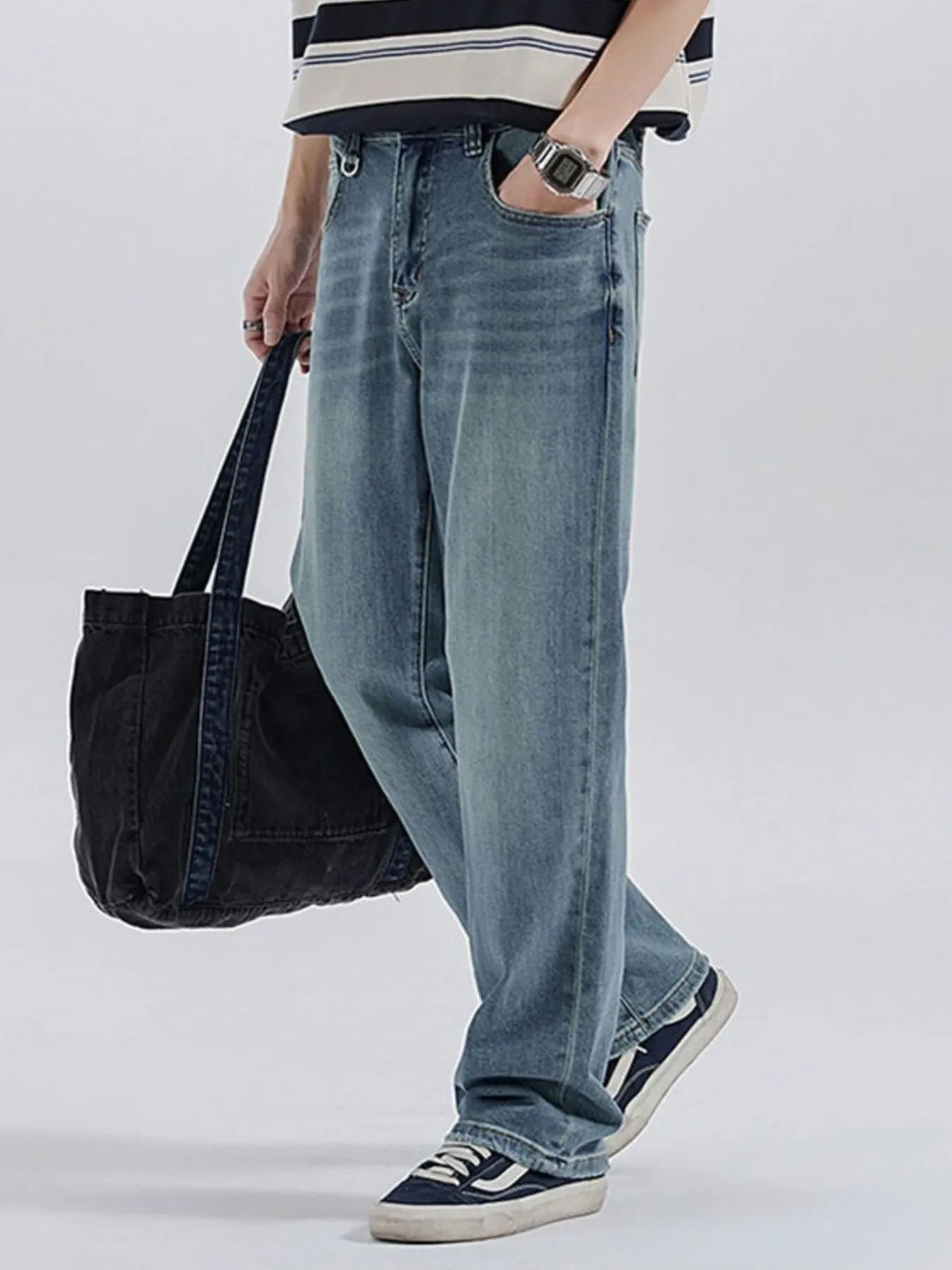 Men's Vintage Washed Relaxed Fit Straight Leg Jeans - Fashorio