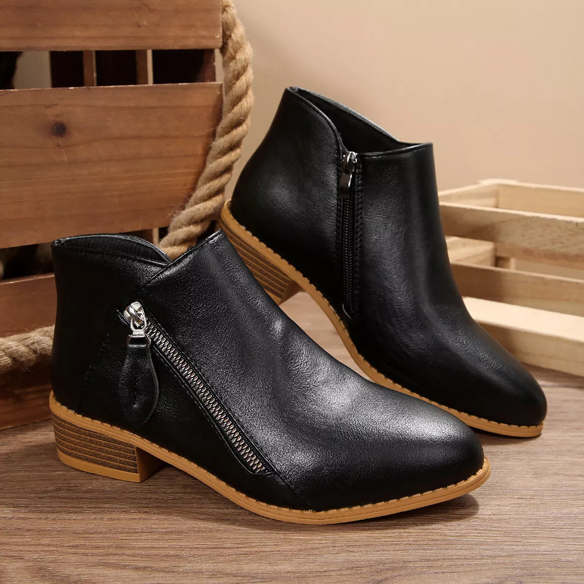 Block Heel Ankle Boots front view