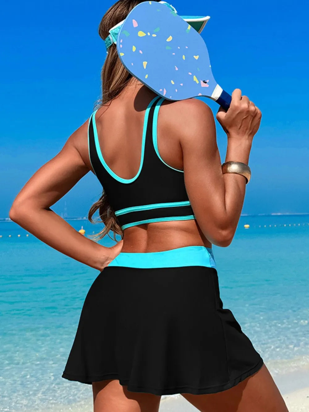 Scoop neck top and skort colorblock view