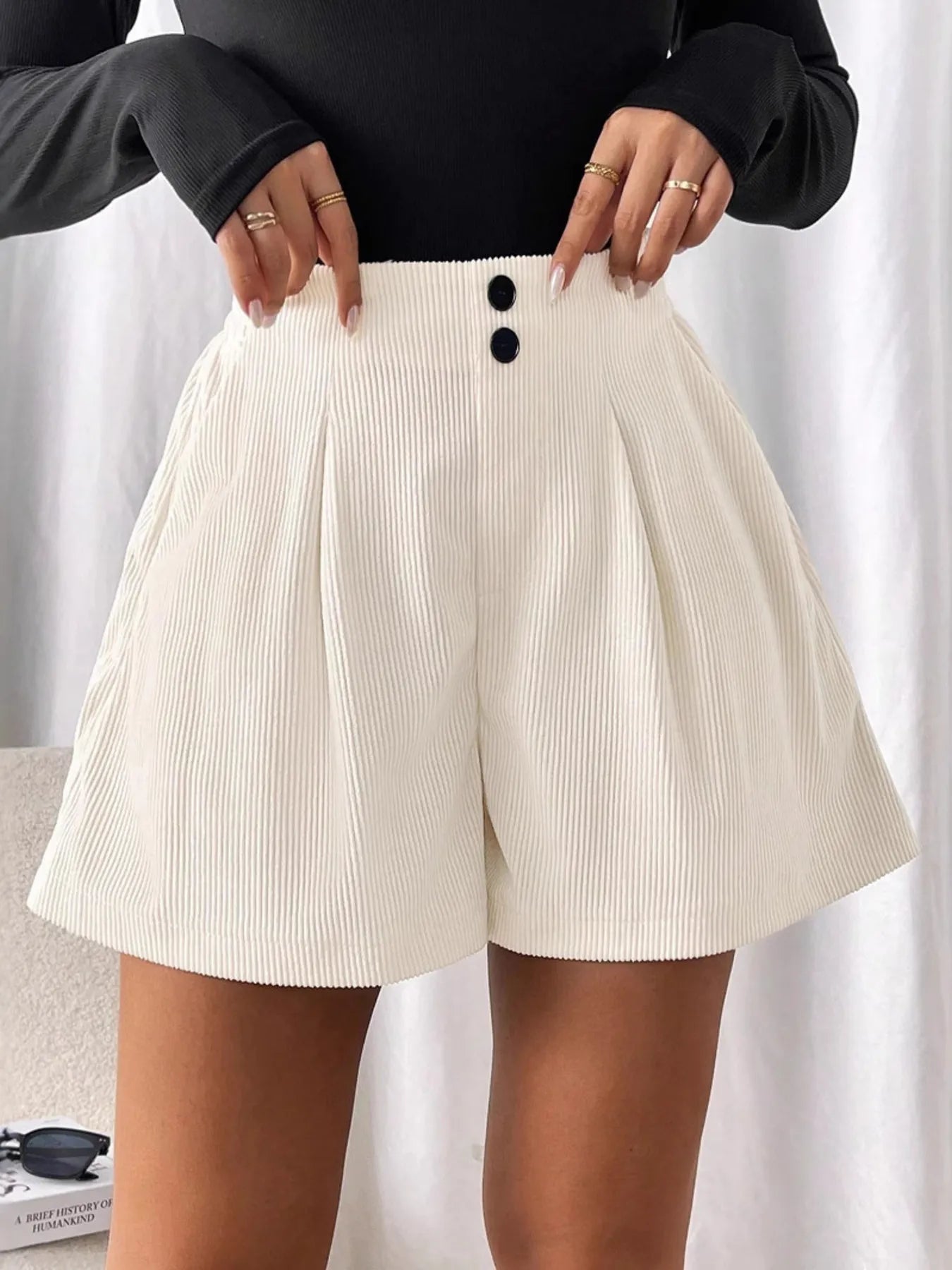 High Waisted Corduroy Shorts - Fashorio