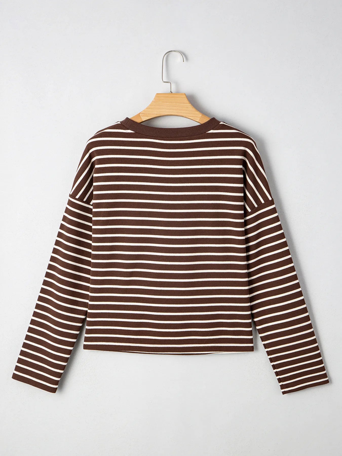 Stripe Cropped Crew Neck Long Sleeve T Shirt - Fashorio