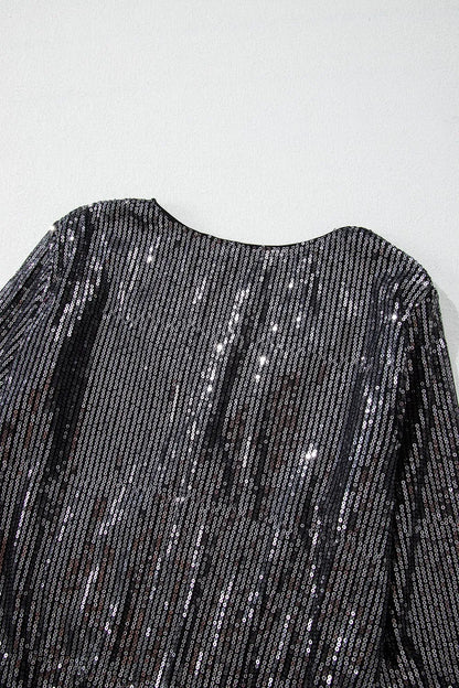 Sequin Surplice Long Sleeve Bodysuit - Fashorio