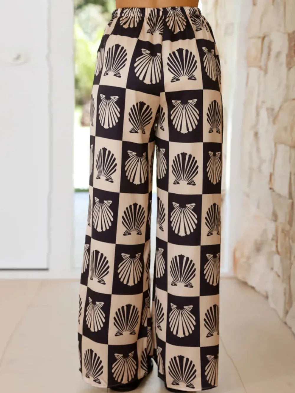 Printed Collared Top and Wide Leg Pants Set, view 9
