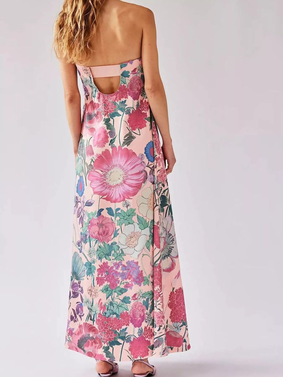 Floral print sleeveless maxi dress detail view