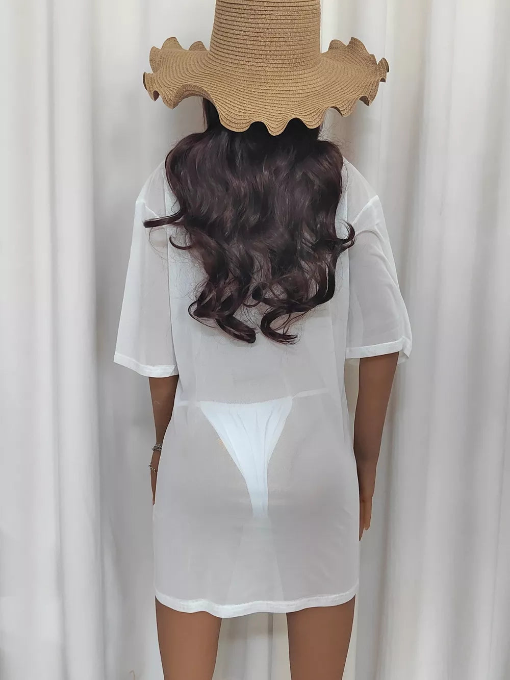 Boat neck mesh cover up back view