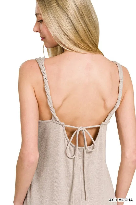 French Terry Twist Strap Midi Dress in Ash Mocha detail