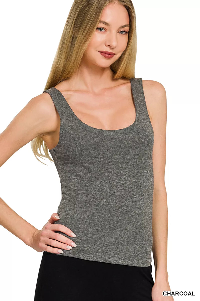 Zenana Double Layered Scoop Tank Top front view