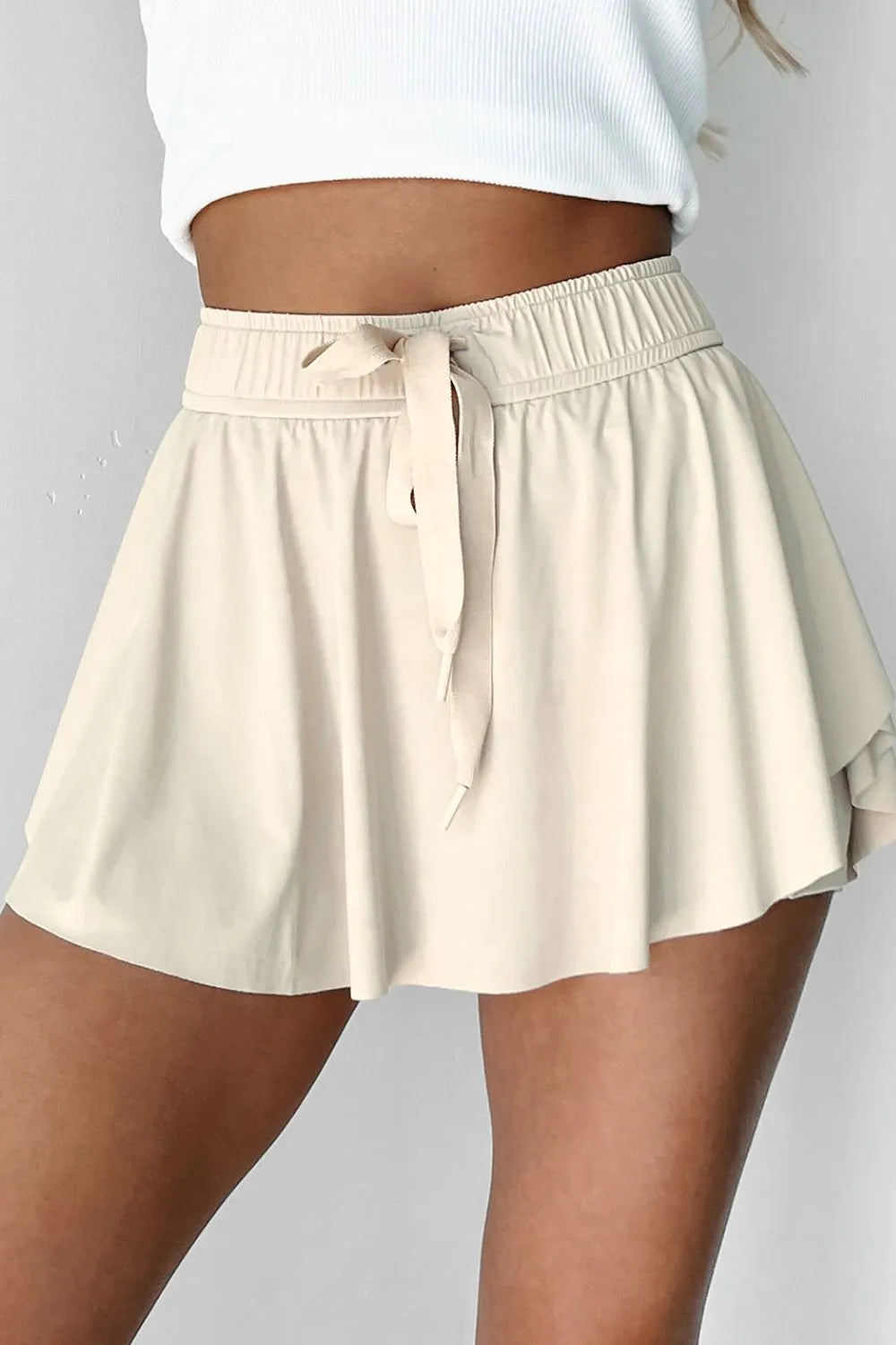 Drawstring high waist lined active skort back view