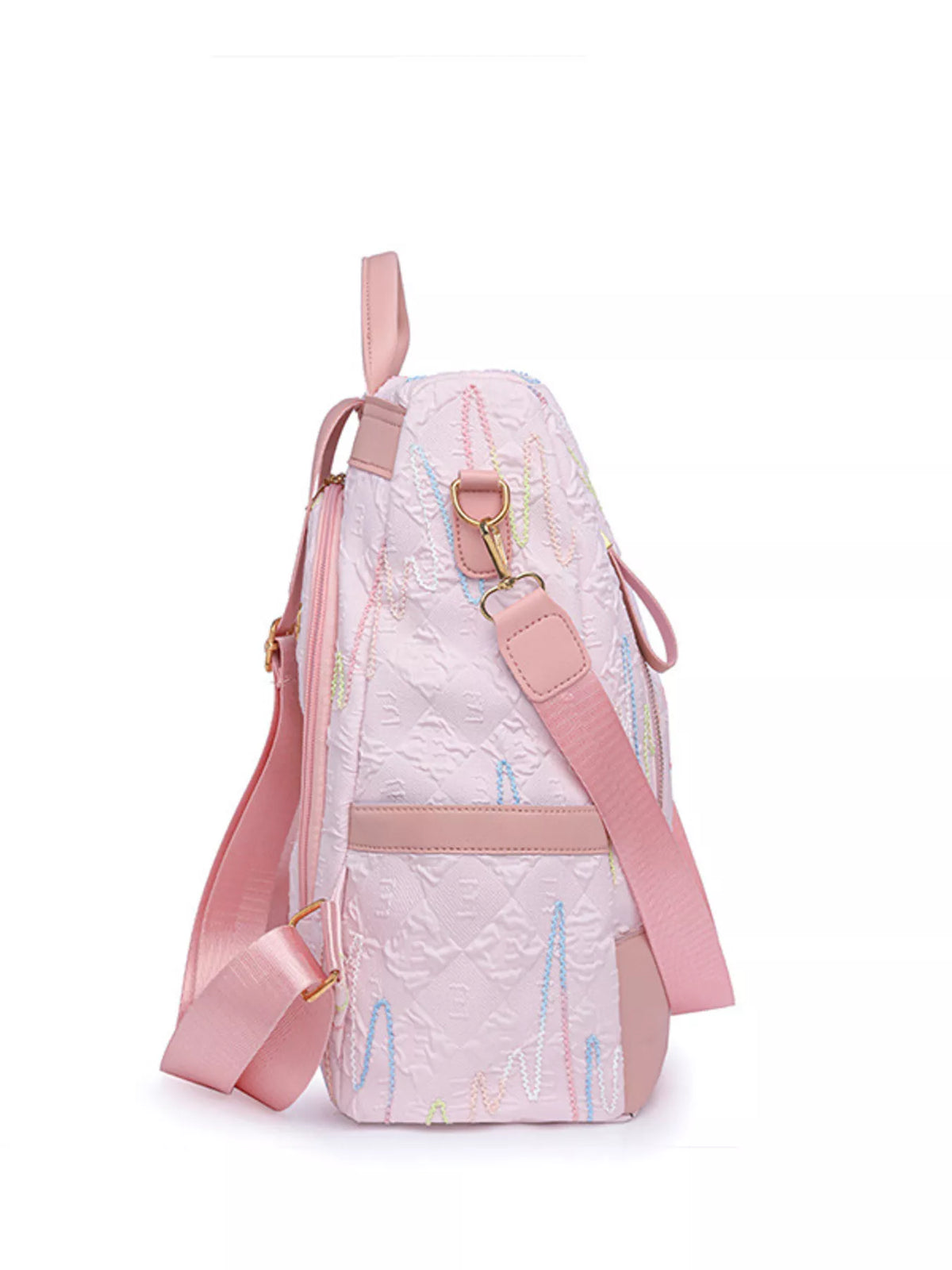Adjustable strap polyester backpack held in hand