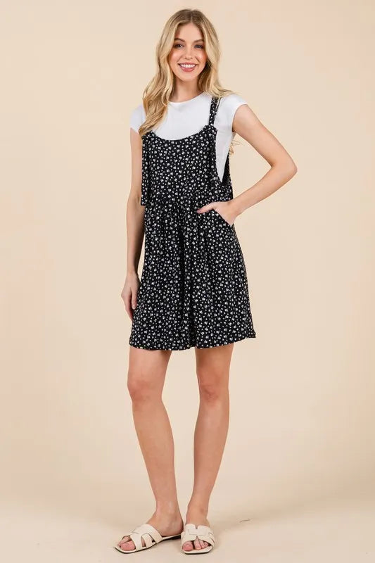 Floral Print Overalls with Pockets side view