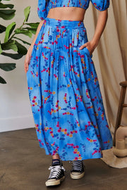 Davi & Dani Printed Smocking Waistband Ruffled Maxi Skirt OCEAN BLUE - Fashorio