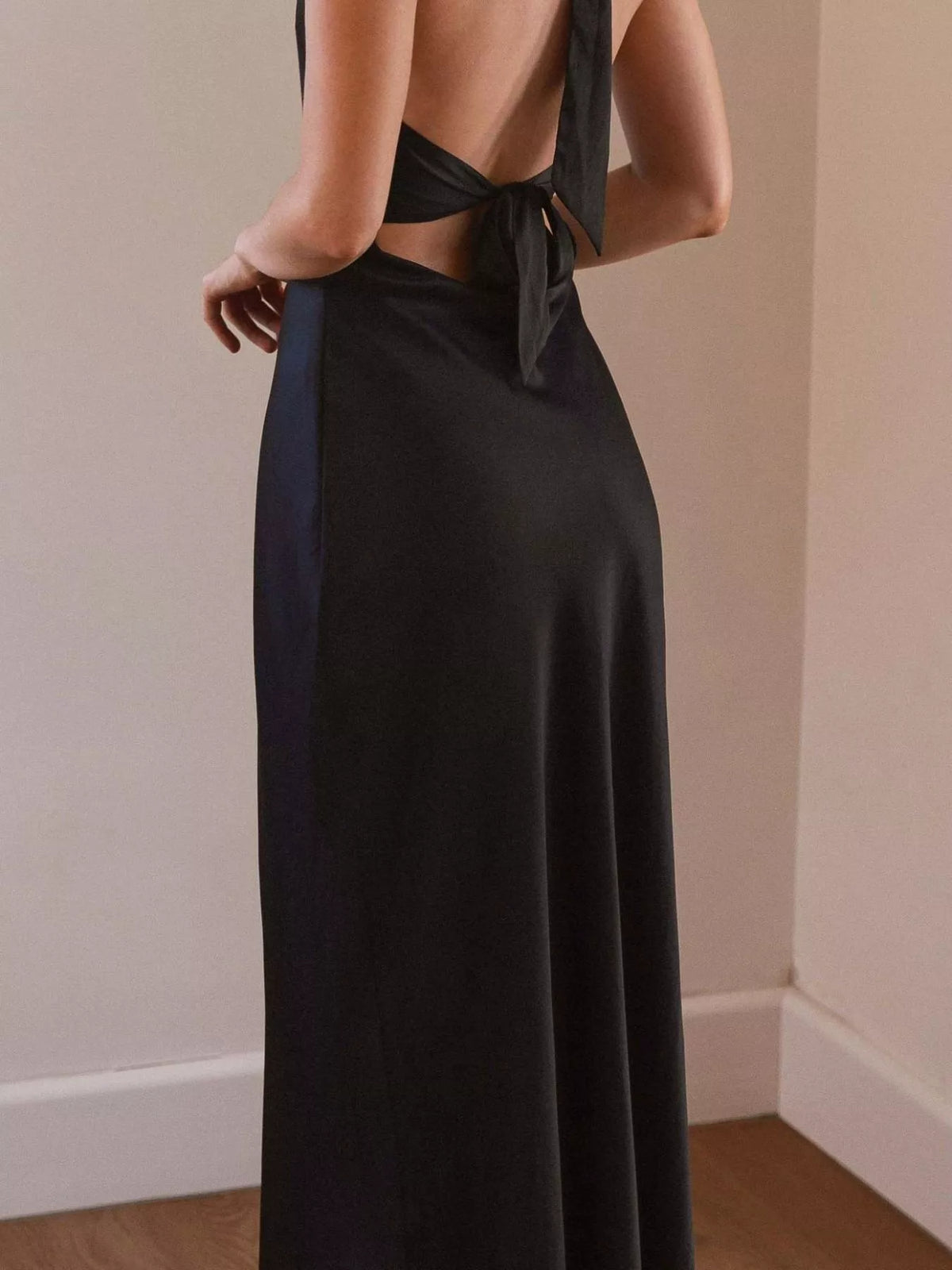 halter neck sleeveless maxi dress waist detail