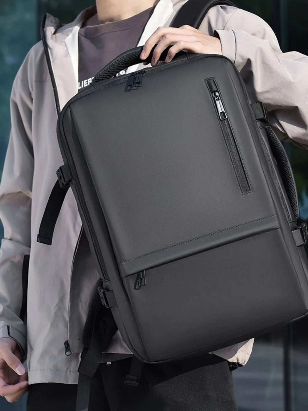 Multi pocket polyester backpack full length view