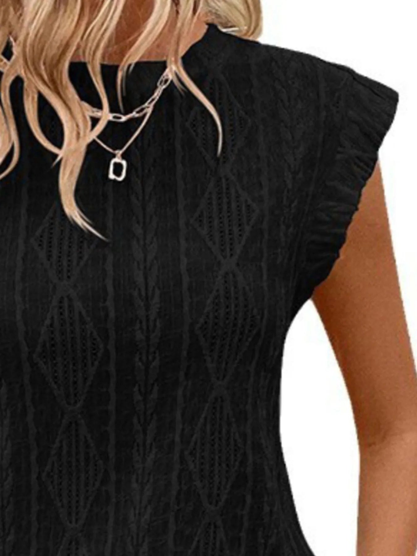 Openwork Round Neck Top - Fashorio
