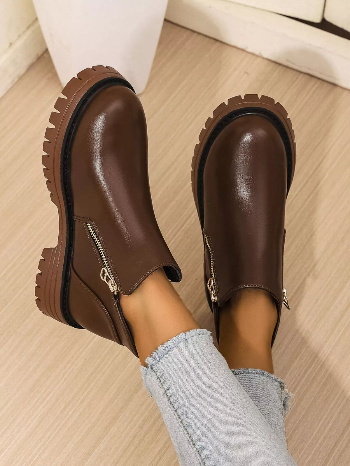 Leather Chelsea Boots with Side Zipper close up of the upper