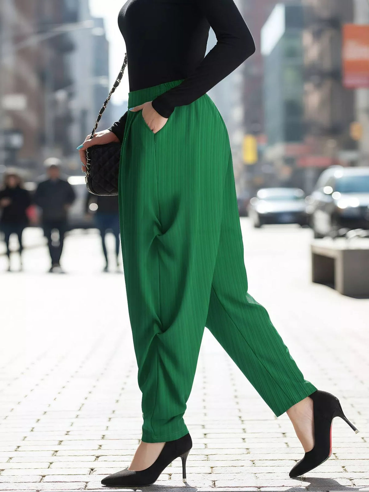 Plus size elastic waist casual pants on model
