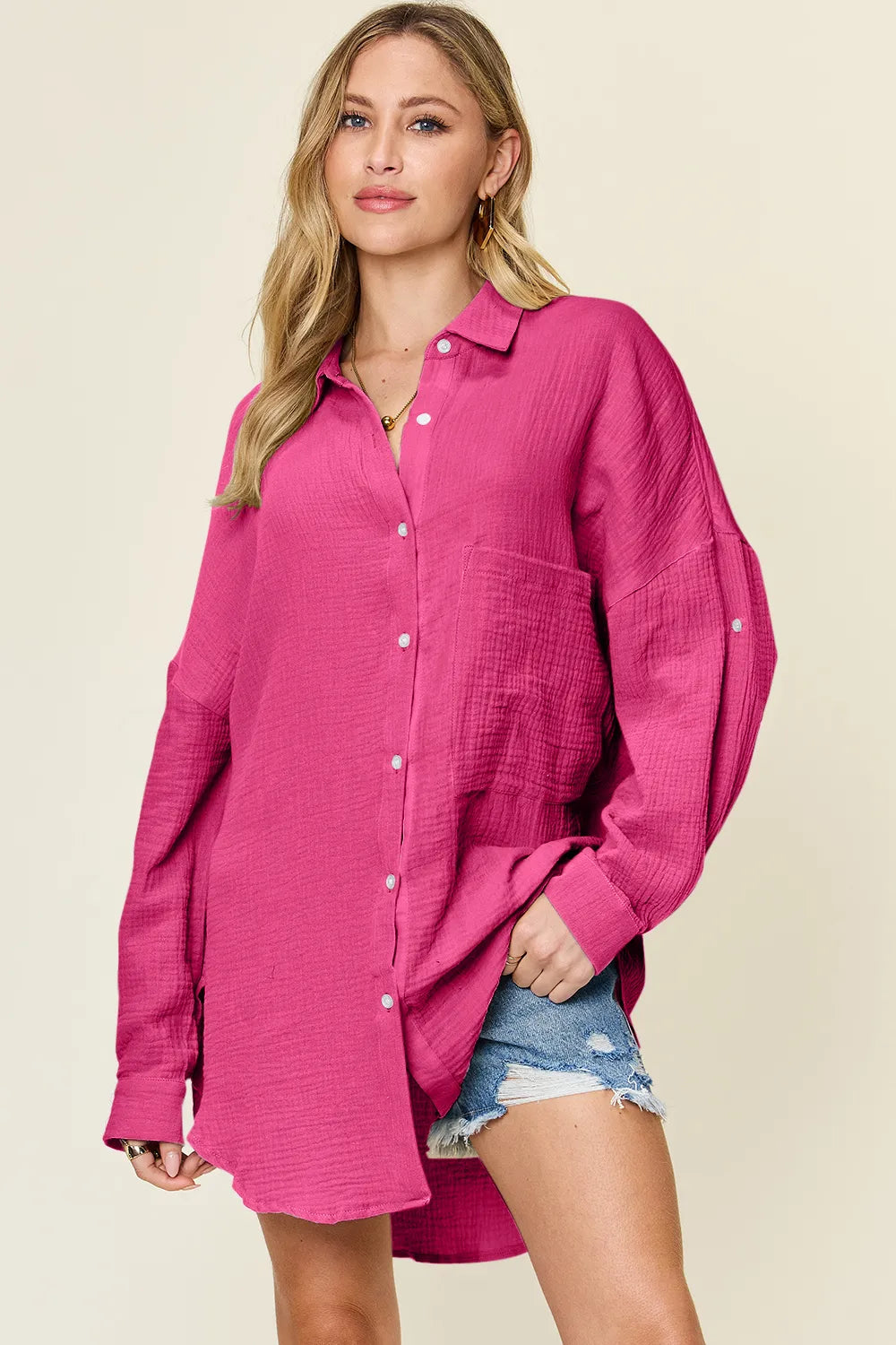 Button up shirt collar and placket close up