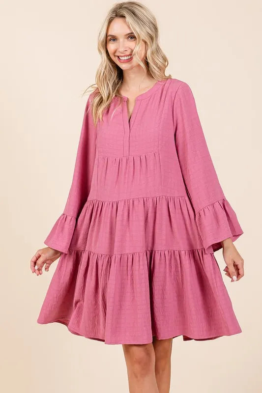 Notched neckline tiered dress back view