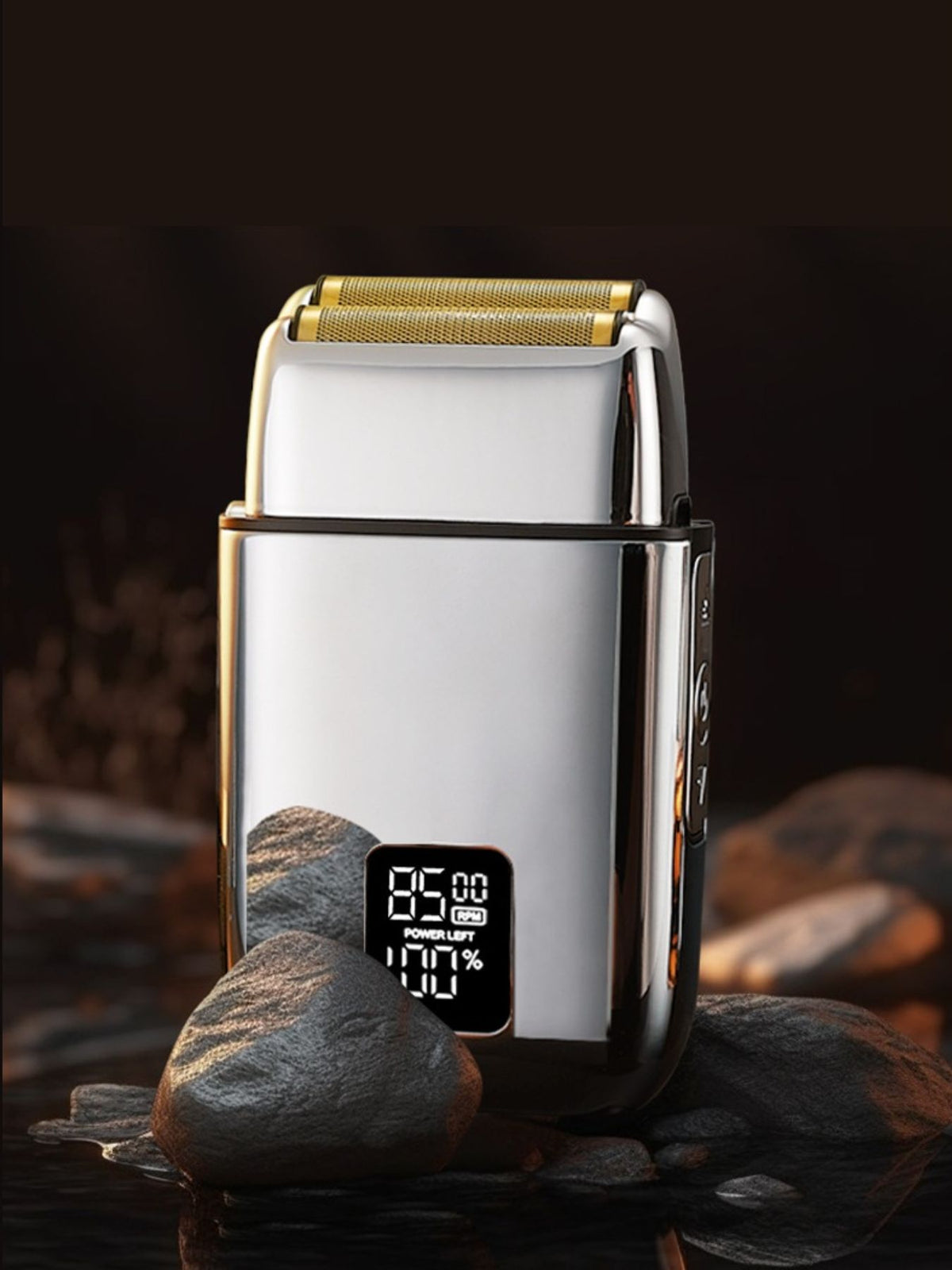 Silver rechargeable electric foil shaver with digital display
