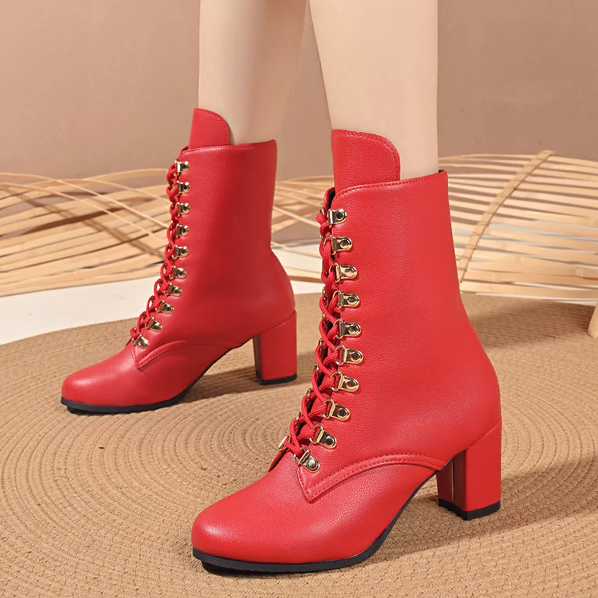 Lace up block heel boots back view