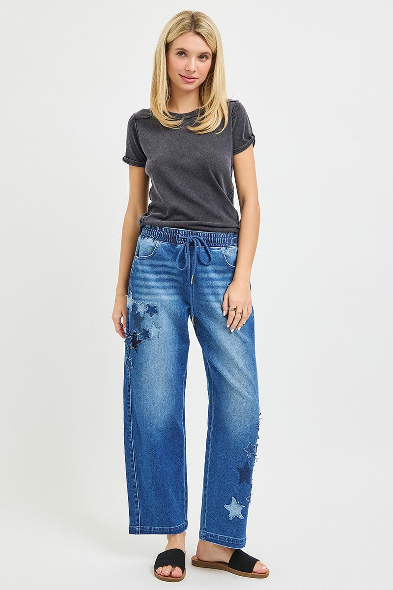 RISEN cropped barrel denim full length