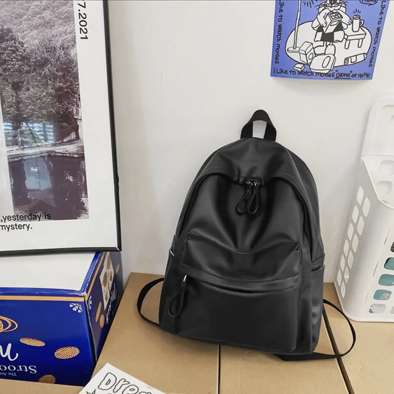 Faux leather zip backpack back and straps