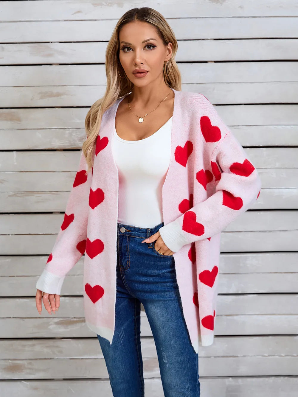 Angel Wings Heart Open Front Long Sleeve Cardigan - Fashorio