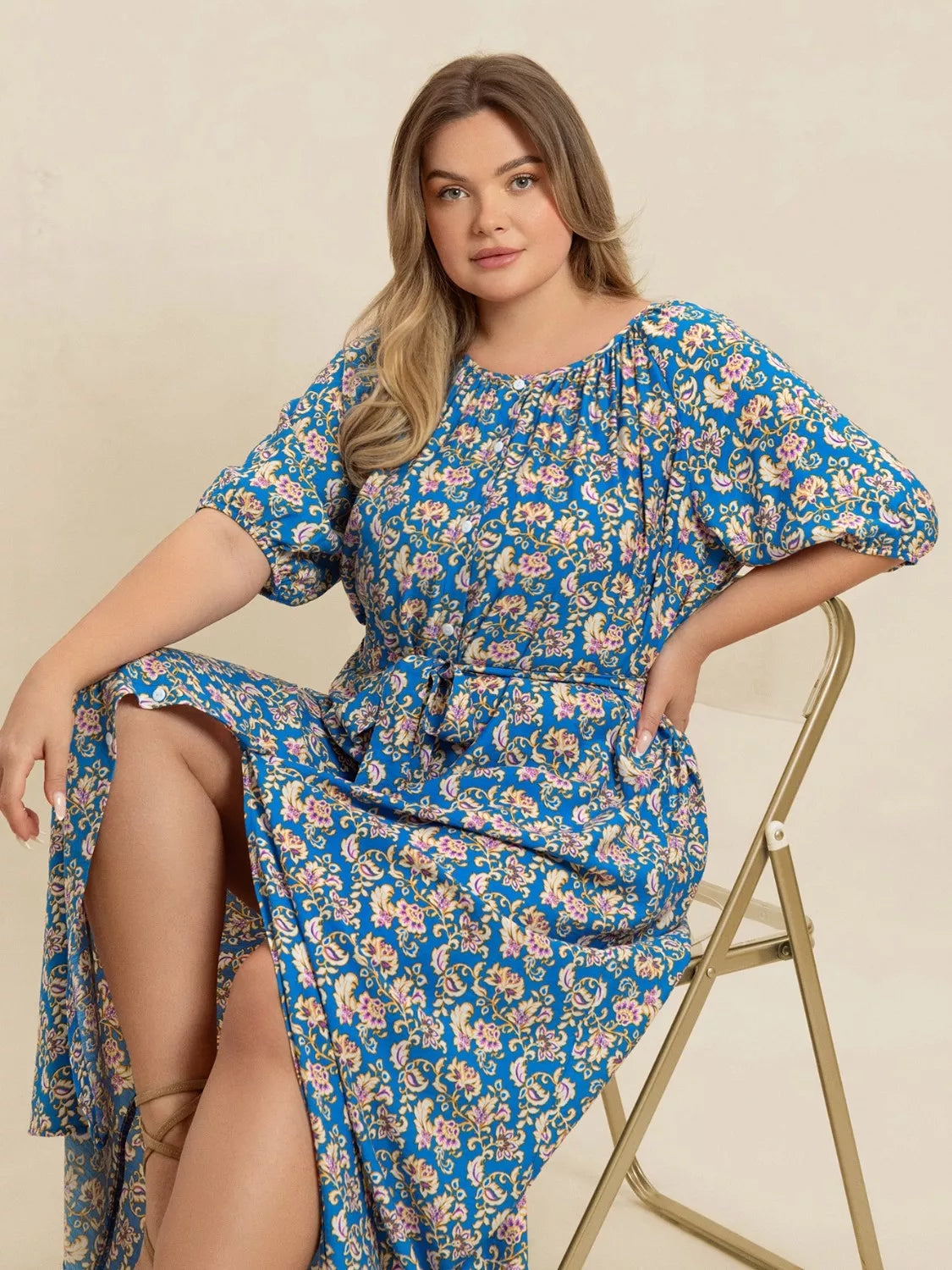 Plus size floral maxi dress back view