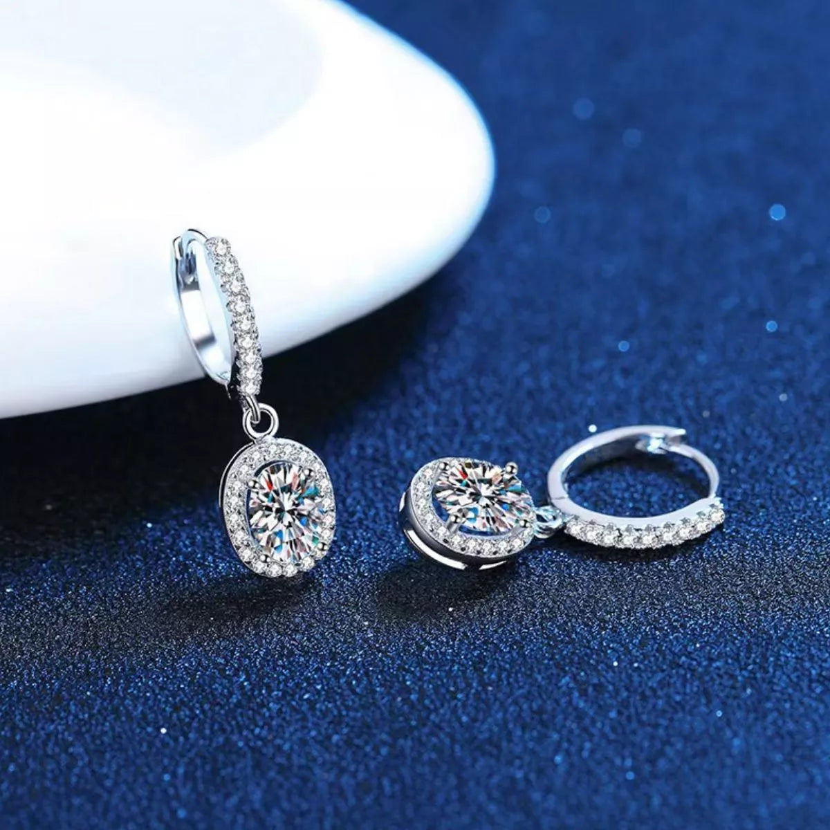 Moissanite drop earring shown from the side