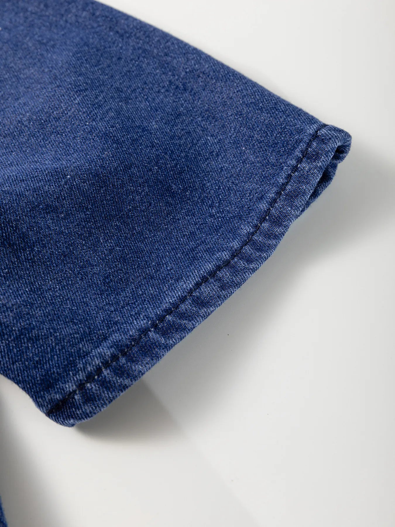 Drawstring High Waist Puff Sleeve Denim Mini Dress - Fashorio