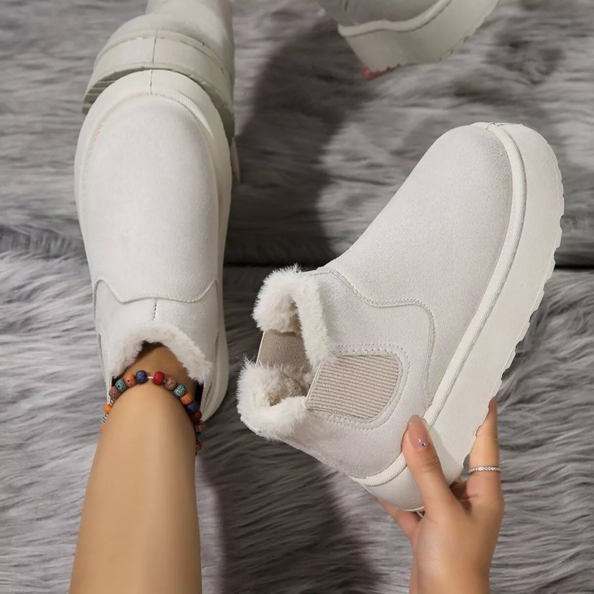 Round toe platform ankle boots top down view