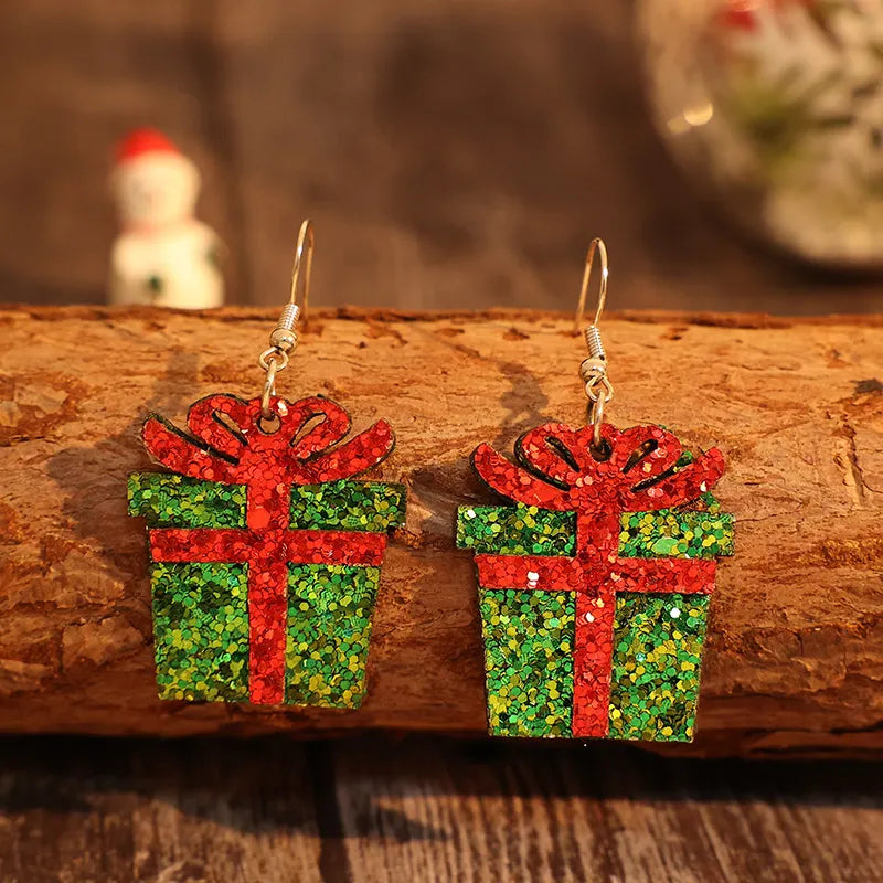 Sequin Gift Box Faux Leather Earrings back view