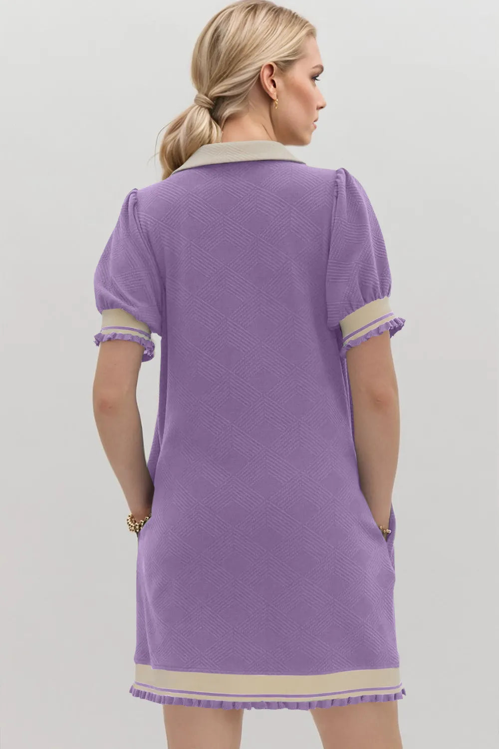 Frill Contrast Trim Collar Short Sleeve Mini Dress, view 16