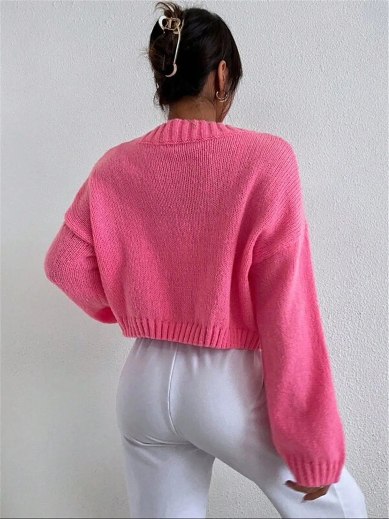 Contrast Cloud Pattern Cropped Button-Up Cardigan - Fashorio