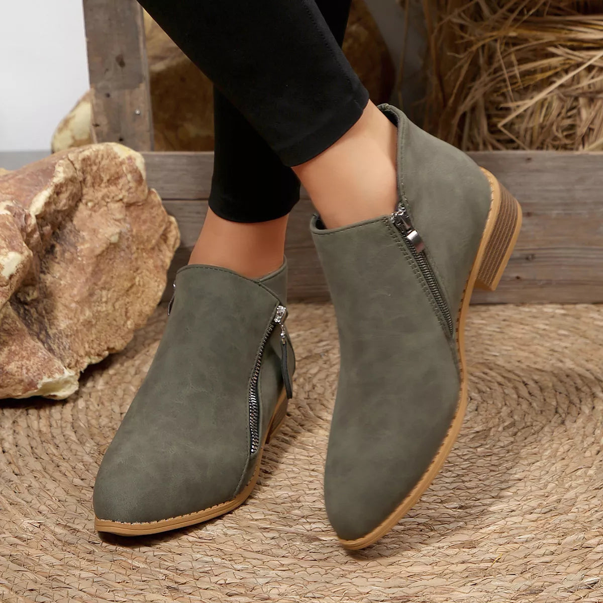 Block Heel Ankle Boots pair styled together