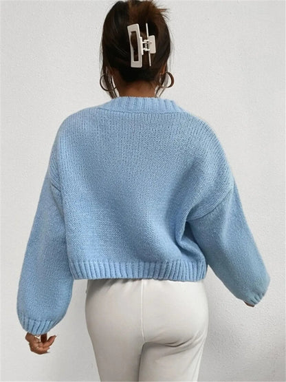 Contrast Cloud Pattern Cropped Button-Up Cardigan - Fashorio